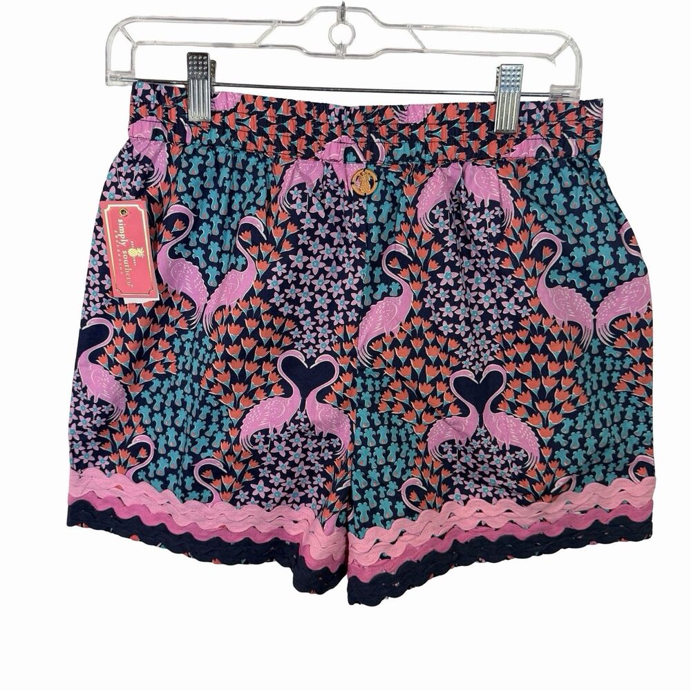 Simply Southern Shorts Women's Size Small Flamingo Print RicRac Resort Beach NEW